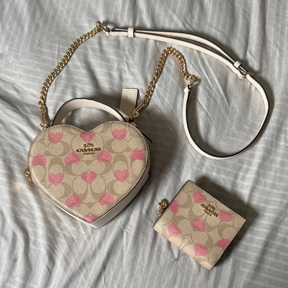 Coach Pink Heart Crossbody Bag & Wallet - Picture 1 of 5